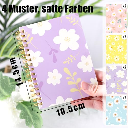 Koogel 8 Stück Notizbuch Ringbuch, 14,5 x 10,5cm Spiralblock 160 Seiten Linierte Notizbuch Spiralbindung Schreiben Blümchenmuster für Büro Schule Haus Studieren
