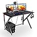 Computer Gaming Desk with Large Carbon Fiber Surface Cup Holder & Headphone Hook for Home or Office, Gaming PC Desk Table