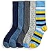 Amazon Essentials Mens Comfortable Patterned Dress Socks, 5 Pairs, Blue/Yellow/Grey, 8-12
