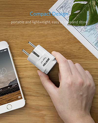 image for BESTEK Europe Travel Plug Adapter, Grounded Universal Type E/F Plug Ad