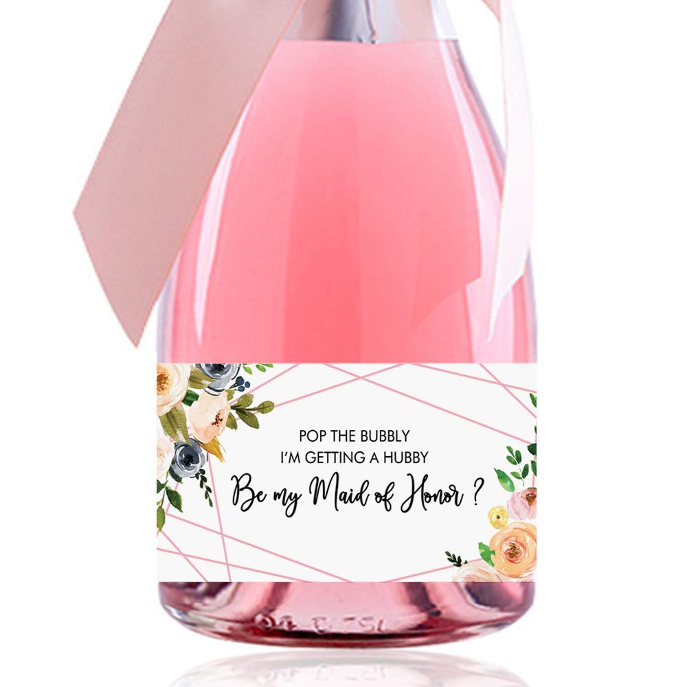 Set of 10, Bridesmaid Proposal Gift, Bridesmaid Mini Bottle Label, Asking Bridesmaid, Will You Be My Bridesmaid, Champagne Label, Wine Labels, Wedding Gift