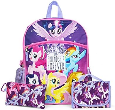 MY LITTLE PONY Backpack Set w/ Lunch Bag, Water Bottle, Pencil Case, Carabiner Clip