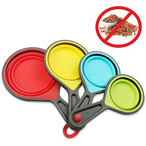 Himi Pet Food Scoops Silicone Collapsible Measuring Cups - Set of 4 - Great for Dog, Cat and Bird Food