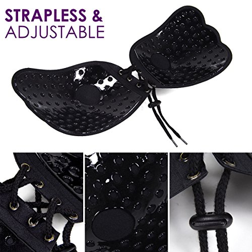 【NEW 2018 VERSION】Adhesive Bra Push Up Strapless Bras, Backless Reusable Invisible Bra with Drawstring for Women