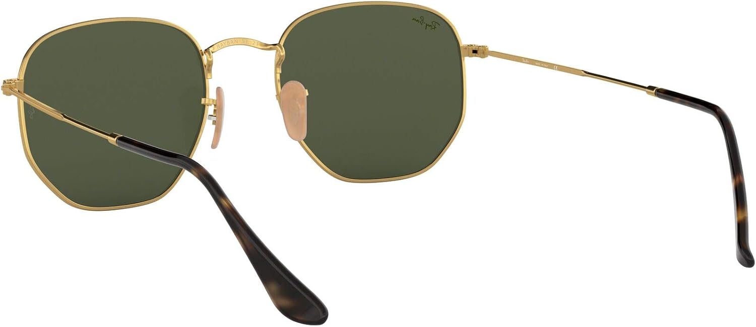 Ray-Ban RB3548N Flat Lens Hexagonal Sunglasses, Gold/Green, 54 mm: Shoes