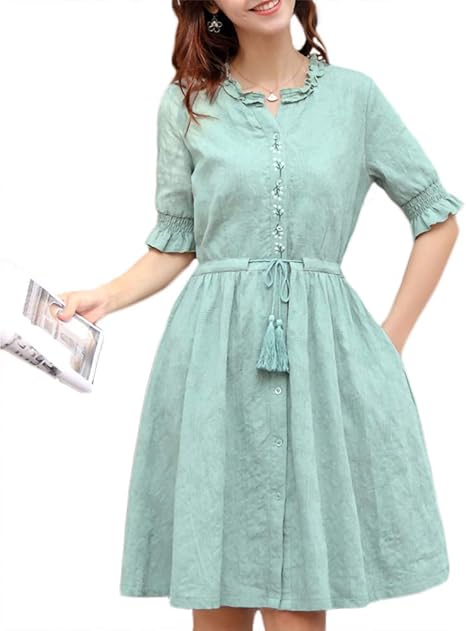 Amazon Lisa Pulster ワンピース レディース 綿麻ワンピース 夏 ドレス Aライン シルエット ゆったり 着痩せ 体型カバー 春夏秋兼用 パーティー 発表会 ワンピース チュニック 通販