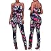 Women's Floral Print Sleeveless Strap Top Casual Bodycon Stretch High Waist Long Pants 2 Pieces Jumpsuit Blue