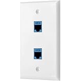 Ethernet Wall Plate, 2 Port Cat6 Keystone Female to Female - White
