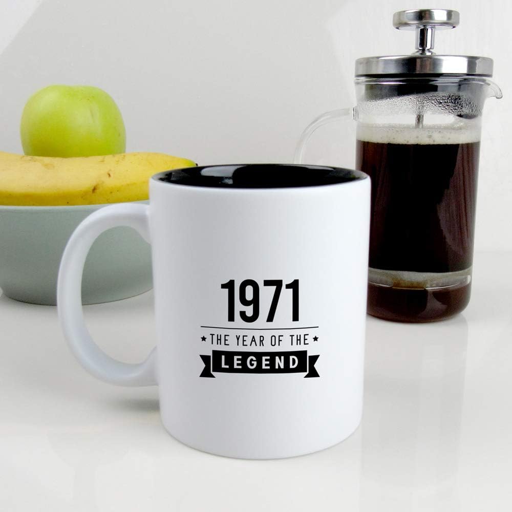 eBuyGB Fiftieth Gift for Dad Engraved Black Reveal Coffee Mug-1971 Year of The Legend Design-50th Birthday, Men-350ml Tea Cup, Ceramic