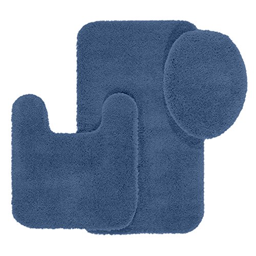 Maples Rugs Bathroom Rugs Set -Cloud Bath 3pc Washable Non Slip Bath Mats and Rug Sets [Made in USA] for Kitchen, Shower, and Toilet, Federal Blue