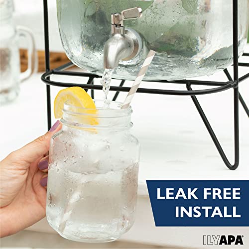 2 Gallon Glass Beverage Dispenser, Metal Base, Stainless Steel Spigot