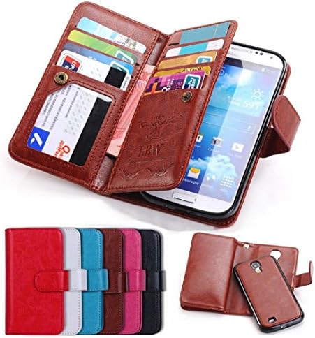 S4 Case, Galaxy S4 Case, Liberwill Wrist Strap Flip Folio Cover [ Magnetic Detachable ] PU Leather Wallet 9 ID Credit Card Pockets Case For Samsung Galaxy S4 I9500 w/ Screen Protector Brown