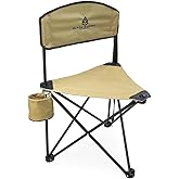Black Sierra Folding Hunting Stool w Backrest &amp; Cup Holder, 225 lb Capacity | Lightweight Portable Seat w/ Carry Strap for Deer, Turkey, Fishing &amp; Outdoors