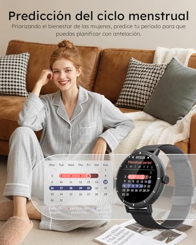 EASYTAO Reloj Inteligente, Smartwatch Mujer y Hombre, IP68, Pantalla de 1.27",Voz de IA, Llamadas Bluetooth, SpO2, Seguimiento del Sueño, 100+ Modos Deportivos (Negro: Correa de Metal y Silicona)