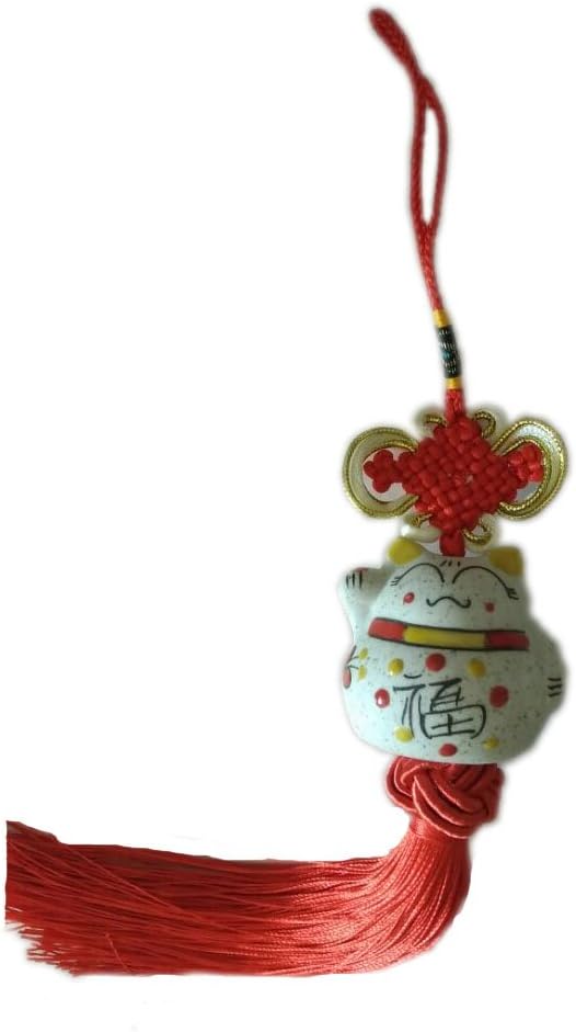 OCCIENTEC Hanging Feng Shui Lucky Cat Pottery Pendant Japanese Maneki Neko Charm for Wealth Fortune Decoration for car, Home, Office etc. (Pottery)