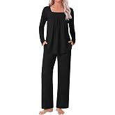 Womens Pajama Sets 2 Piece Fall Pjs, Long Sleeve Sleepwear Lounge Outfits | Soft Loungewear, Airport Travel Outfit, Multi-scene Wear, Fall Winter & Spring, Convenient Pockets, Elastic Waist, S-3XL