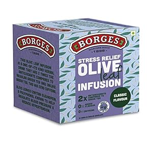 Borges Stress Relief Olive Leaf Classic Infusion Tea| 2x Antioxidants than Green Tea, No Caffeine, No Added Flavour – 10…