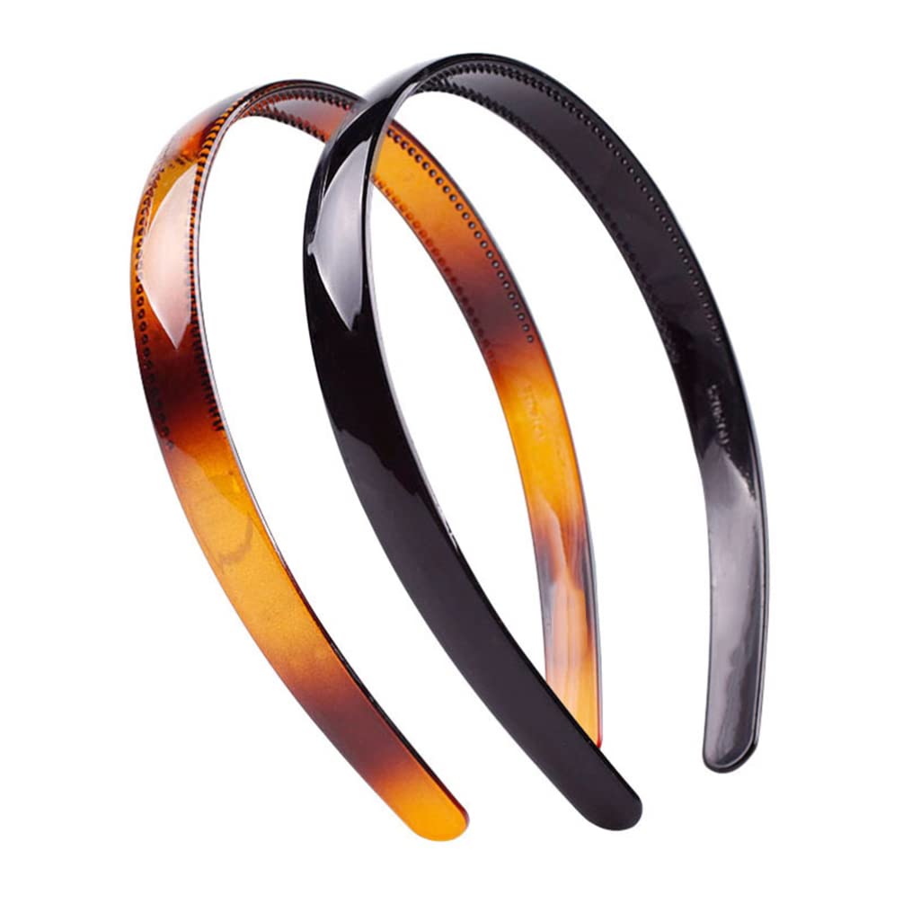 Minkissy Simple Headband Tortoise Shell Headband Fine Tooth Hair Acessories for Womens Girls (2 Pcs)