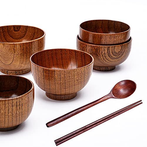 2 st houten kom, handgemaakte ambachten, salade kommen met houten lepels en eetstokjes, voor specerijen, dompel saus… - Image 5