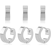 Men Hoop Earrings, 3 Pairs Hoop Earrings for Men Stainless Steel Mens Earrings Hoop Gold Silver Black Hoop Earrings Men Hypoallergenic Small Hoop Earrings for Men Women Wearing