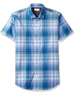 Calvin Klein Men's Short Sleeve Bar Plaid Button Down Shirt
