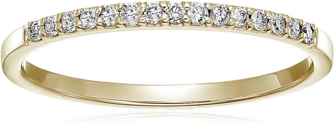 1/8 cttw Petite Round Diamond Wedding Band for Women in 10K Yellow Gold Prong Set, Size 4.5-10