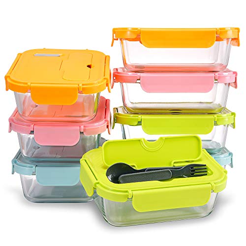 8 Pack Glass Storage Containers, HTREN 32 oz Glass Meal Prep Containers