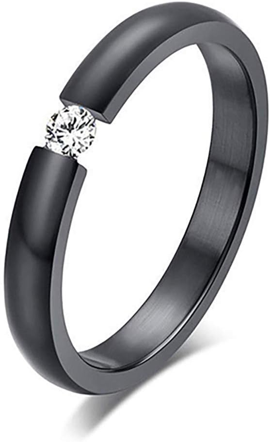 Amesii Women's Fashion Titanium Steel Rings Rhinestone Inlaid Wedding Band US Size 6 to 12