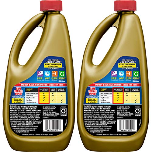 Liquid-Plumr Pro-Strength Full Clog Destroyer Plus PipeGuard, 32 Ounce Bottles - 2 Pack
