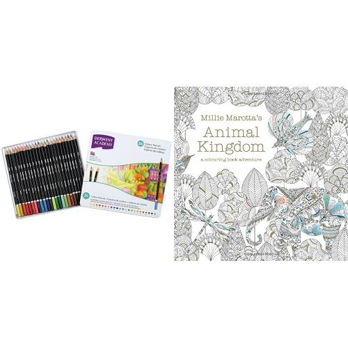 Derwent Academy Colouring Pencils Tin (Set of 24) with Millie Marotta's Animal Kingdom - A Colouring Book Adventure