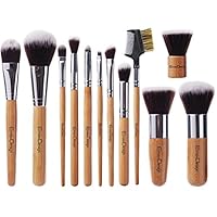 EmaxDesign 12 Pieces Makeup Brush Set Professional Bamboo Handle Premium Synthetic Kabuki Foundation Blending Blush Concealer Eye Face Liquid Powder Cream Cosmetics Brushes Kit With Bag