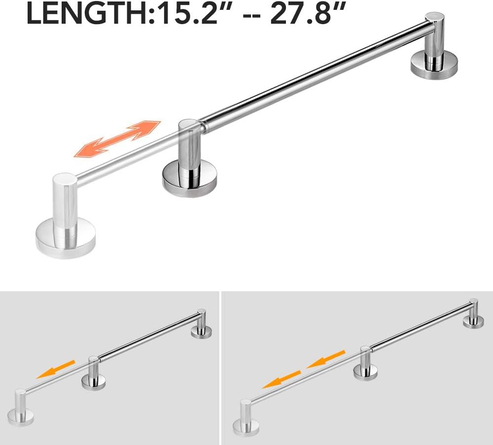 BESy Adjustable Single Towel Bar for Bathroom SUS304 Stainless Steel Towel Holder, Wall Mount with Screws Towel Bar Rod Hotel Style, Polished Chrome,15.2 to 27.8 Inch: Home & Kitchen
