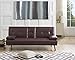Naomi Home Low Profile Design: Convertible Folding Futon Sofa Bed Sleeper Couch for Living Room Faux Leather Upholstered Futon Sofa with Armrests, Metal Legs, 2 Cup Holders, Espresso