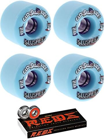Cloud Ride Wheels 62mm Slusheez Longboard Skateboard Wheels with Bones Bearings - 8mm Bones REDS Precision Skate Rated Skateboard Bearings - Bundle of 2 items