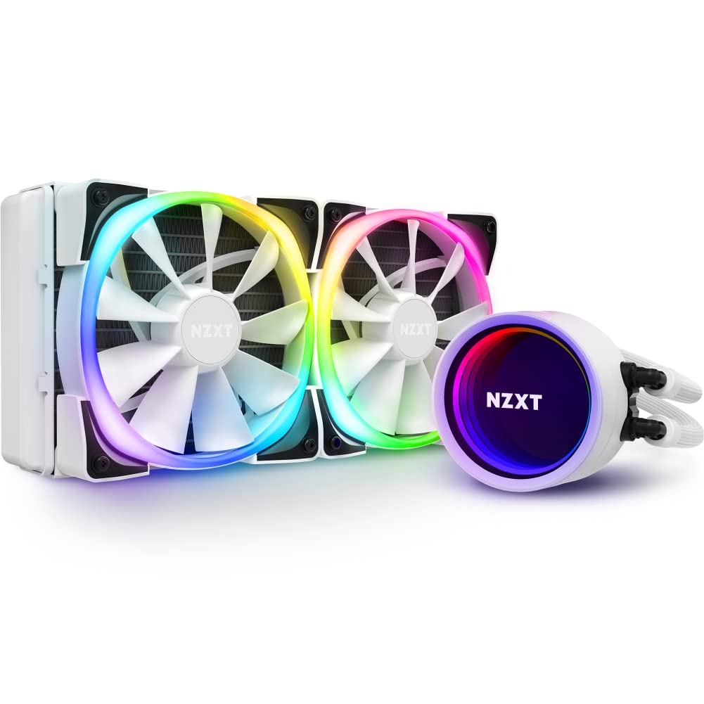 NZXT Kraken X53 RGB 240mm - RL-KRX53-RW - AIO RGB CPU Liquid Cooler - Rotating Infinity Mirror Design - Powered By CAM V4 - RGB Connector - Aer RGB V2 120mm Radiator Fans (2 Included) - White