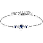 LELOUCHY Infinity 3-Birthstones Link Bracelet 925 Sterling Silver Love Forever Gemstone Bracelet with 6.5+2 Inch Chain Birthday Jewelry Gifts for Her