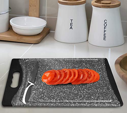 CHEF GRIDS Durable Plastic XL Marble Cutting Board, 3 Piece Set Chopping Board Thick Plastic, for Vegetable Meat or Cheese with Non-Slip Feet, Handles Juice Groove | Dishwasher Safe (Multi)