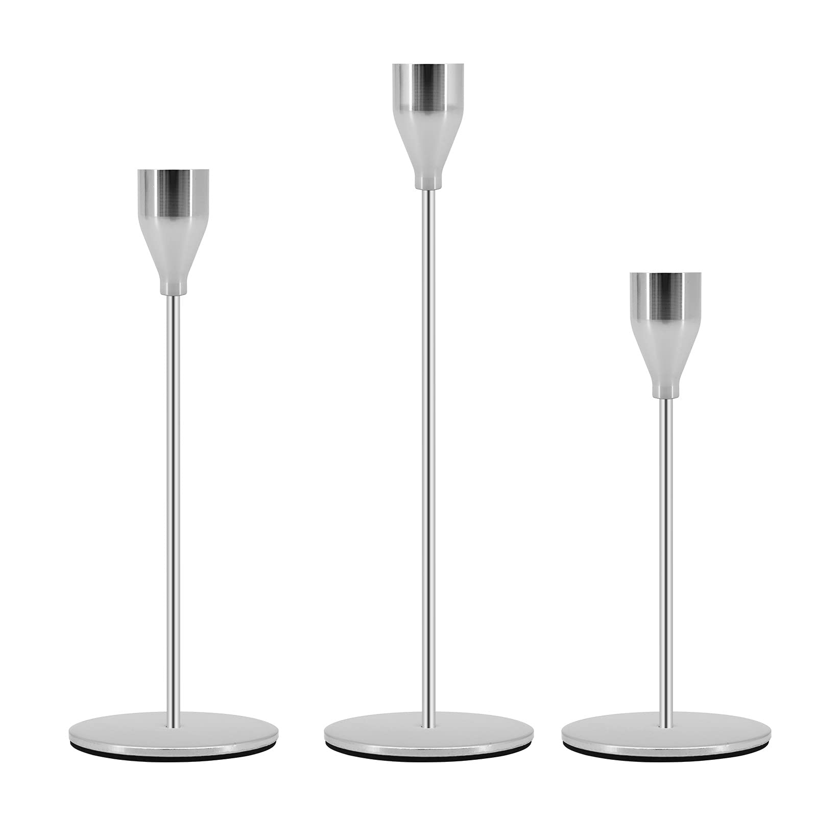 Candle Holders Set of 3, Candlestick Holder for Taper Candles, Taper Candle Holder for Wedding, Party, Dinning (Silver)