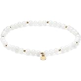 MORGAN & PAIGE Bronze 18k Yellow Gold Plated Genuine Gemstones Stretch Bracelets for Women Trendy - Elegant Dainty Gold Beaded Bracelets for Women, 4mm Gemstone Beads Lightweight Adjustable 6.5 Inch