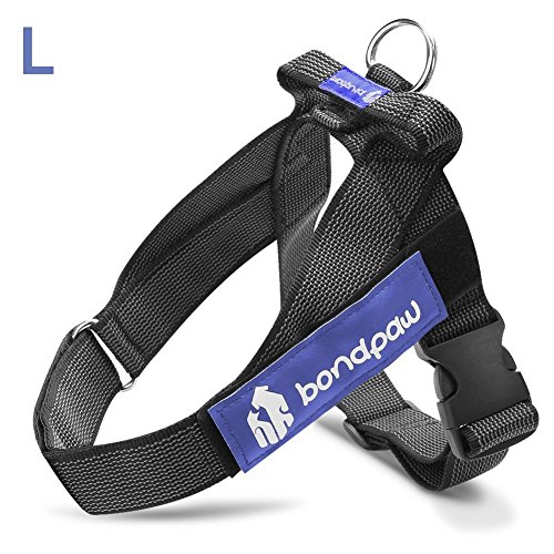Bondpaw Nylon Dog Chest Harness, Comfort Vest Harness with Handle and 2 Adjustable Points for Free Walk Running, Large, Black