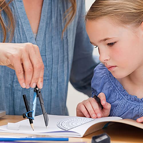 HAKACC Geometry Compass Set, 8PCS Maths Compass Drawing Compass with Rulers Pencil Eraser Sharpener Storage Case for Stationery School Engineers Drafting