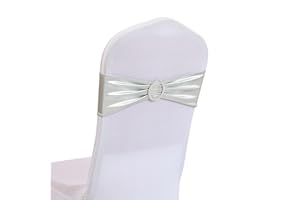 Dimatic Spandex Chair Sashes Bands 50PCS Stretch Chair Cover Ties Bows with Buckle Slider Wedding Party Reception Banquet Decoration (Metallic - Silver)