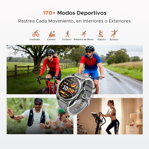 DOOGEEEco ANYWISEW1, Reloj Inteligente Militar para Hombre, GPS de Doble Banda 5ATM, Compatible con Android y iPhone, Pantalla AMOLED de 1,43", más de 170 Modos Deportivos