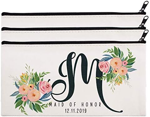 Personalized Makeup Bag Bridesmaid Wedding Customized Pouch Bachelor | Design-1 | Set of 3