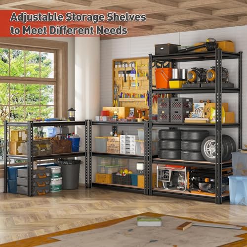 2020LBS Garage Shelving Heavy Duty 5 Tier Storage Shelves Adjustable Metal Shelving for Basement, Warehouse, Pantry, Closet, Kitchen, Easy Assembly, 90cm x 40cm x 180cm, Galvanized (Black)