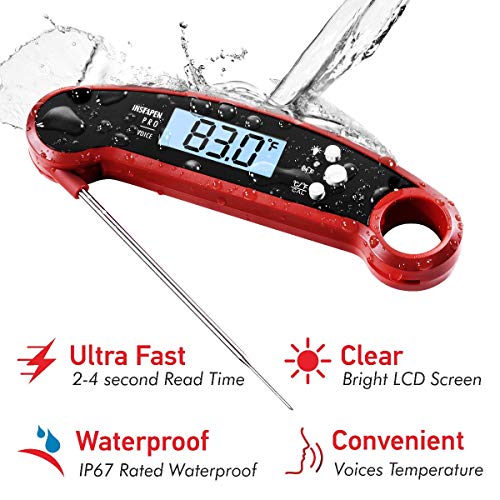 Kizen Instapen Pro Instant Read Meat Thermometer - Best Waterproof Thermometer with Talking Function, Backlight & Calibration. Digital Food Thermometer for Kitchen, Outdoor Cooking, BBQ, and Grill!