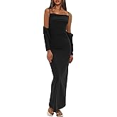 Darong Women's Dresses Cowl Neck Spaghetti Strap Bodycon Maxi Dress with Crop Long Sleeve Cardigan Set