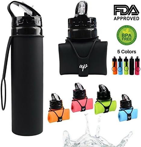 AP 20oz Collapsible Folding Silicone Water Bottle Leak Proof BPA Free Eco-Friendly Odorless Must Have for Travel Gym Health Fitness Beach Camping &amp; Outdoor Sport (Blue)