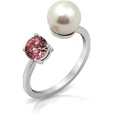 Amazon Essentials Platinum Plated Sterling Silver Infinite Elements Cubic Zirconia Freshwater Pearl Ring