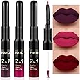evpct 3Pcs Black Red Matte Lip Liner Pencil and Liquid Lipstick Sets for Women Long Lasting Lipstick 24 Hour Waterproof Dark red Purple Rose pink Lip Stick/Gloss Set labiales mate 24 horas originales